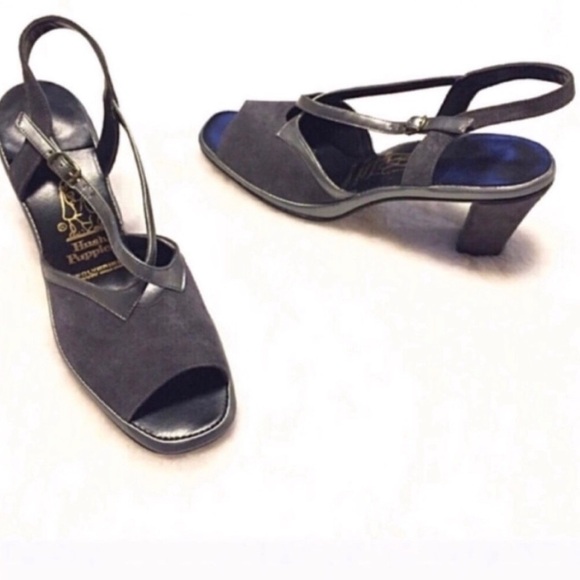 🆕 Hush Puppies suede leather open toe slingback block heels size 10 silver - Picture 4 of 8